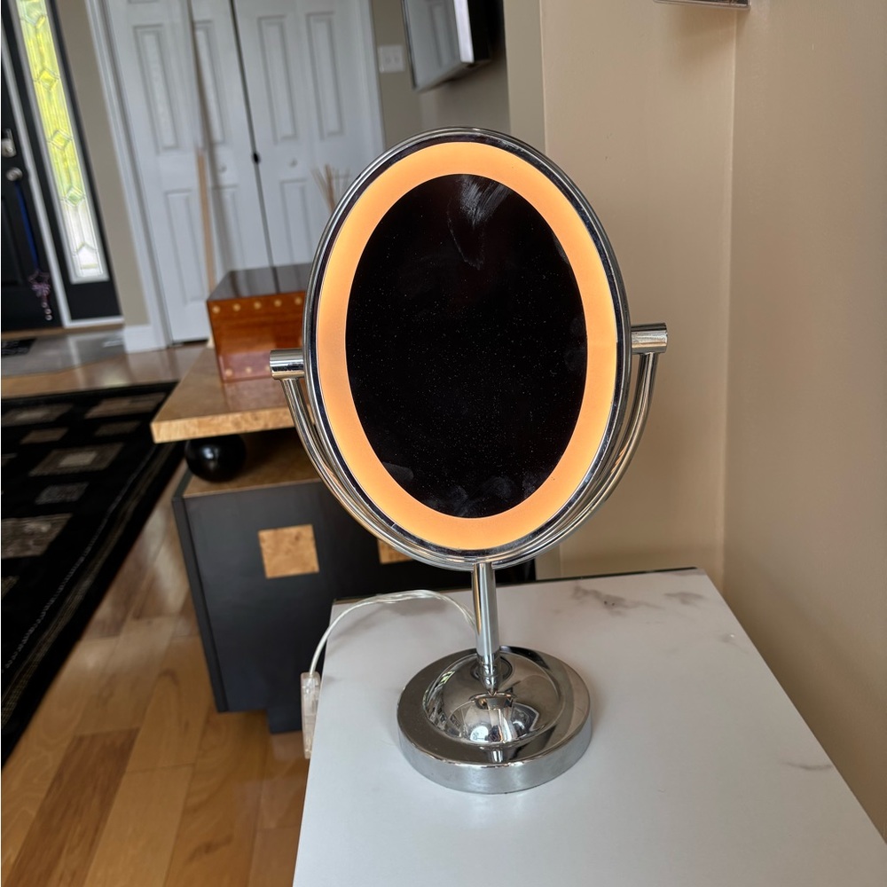 Illuminated Silver Vanity Mirror